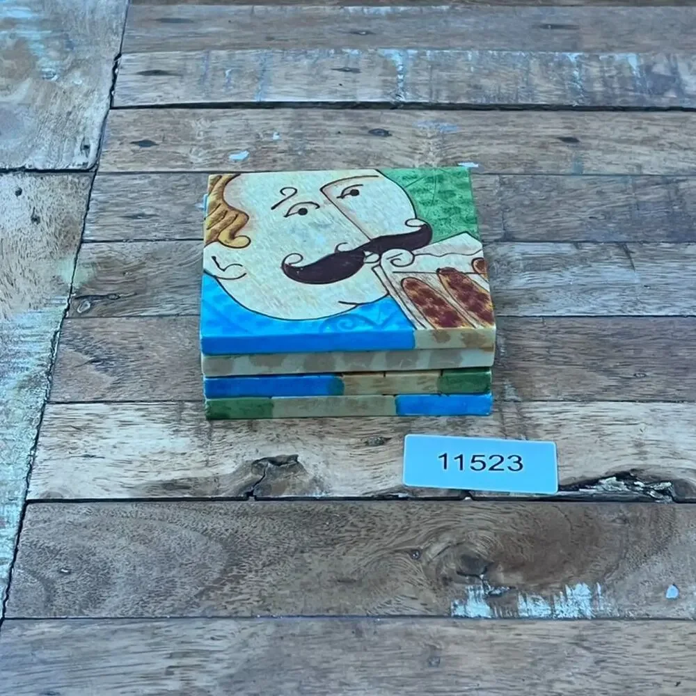 Vintage Resin Men & Women With Drinks Fun Cocktail Coasters Textured Set Of 4